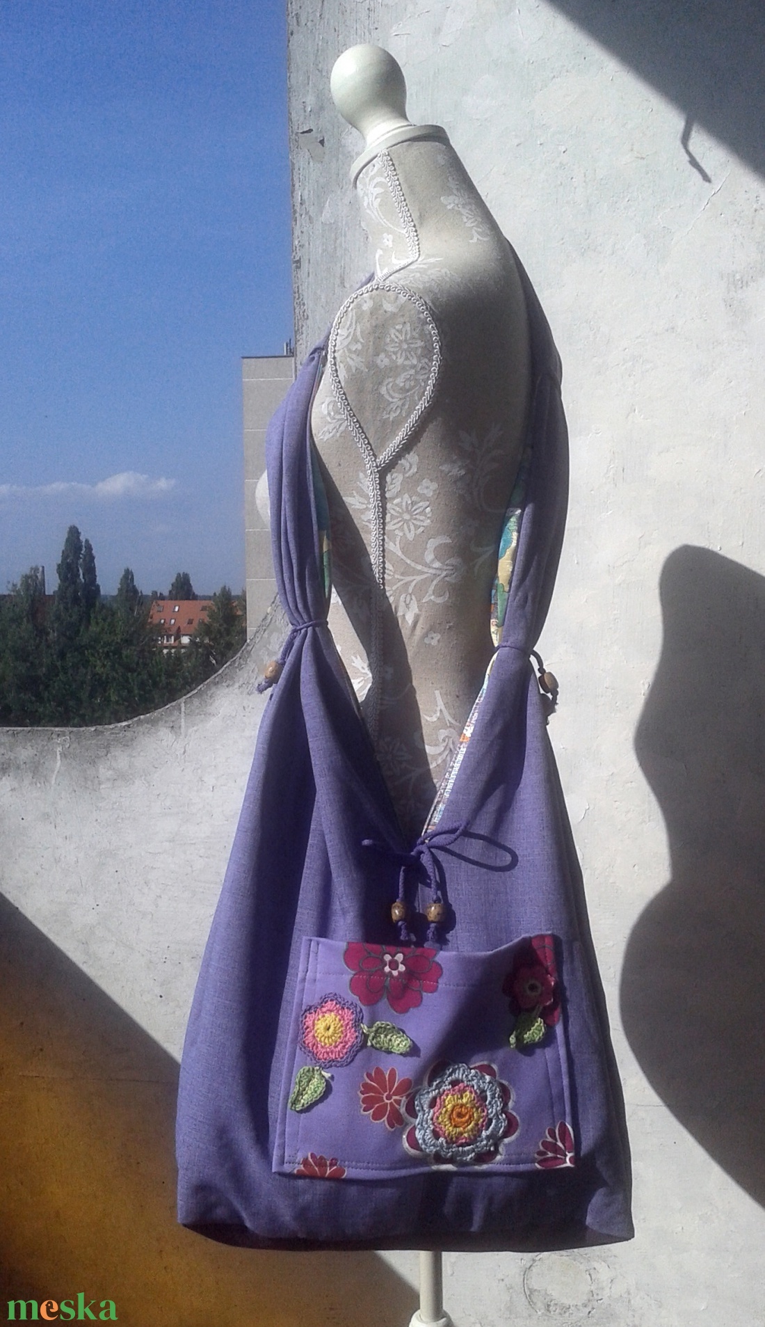 Copf táska  2in1  Nyaralós mintás és levendulalila - táska & tok - kézitáska & válltáska - válltáska - Meska.hu