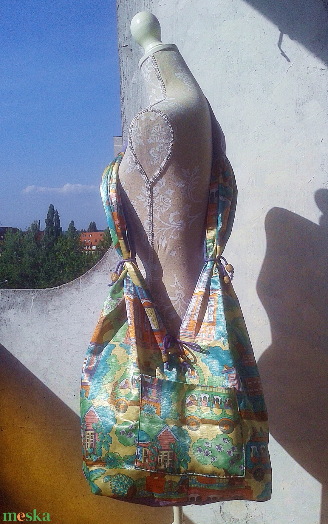 Copf táska  2in1  Nyaralós mintás és levendulalila - táska & tok - kézitáska & válltáska - válltáska - Meska.hu