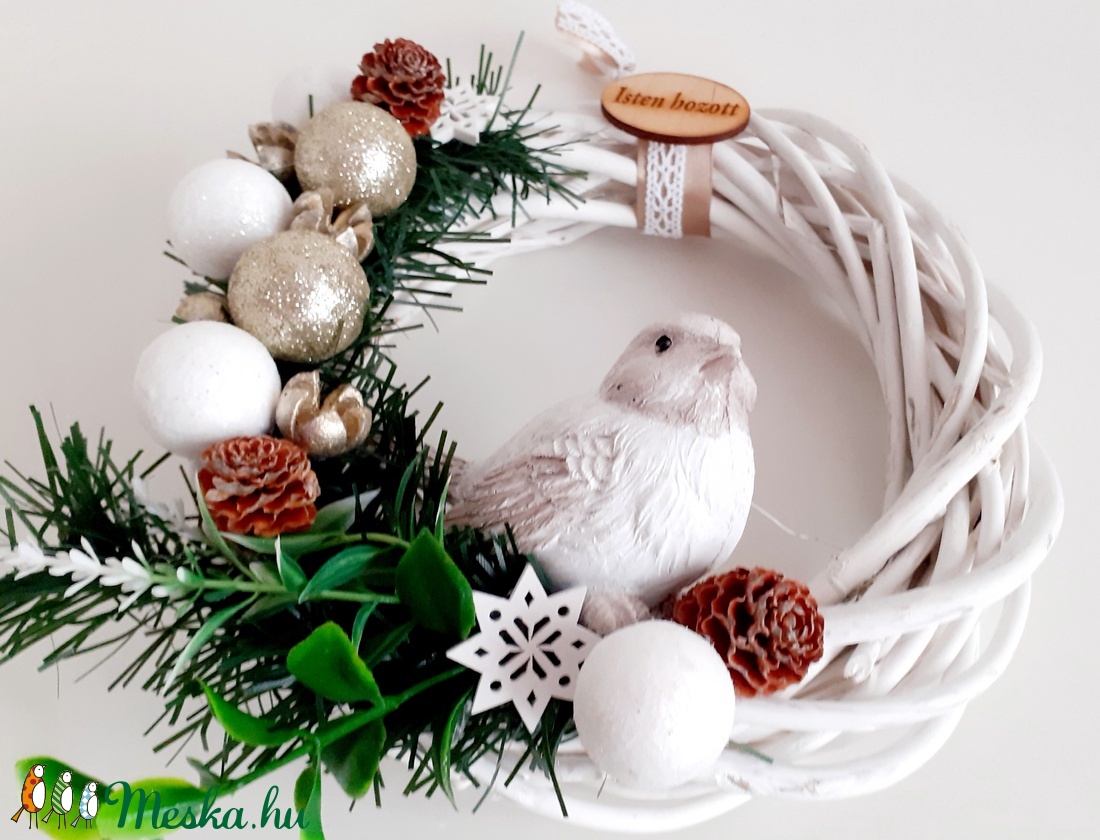 Fehér madaras karácsonyi kopogtató - karácsony - Meska.hu