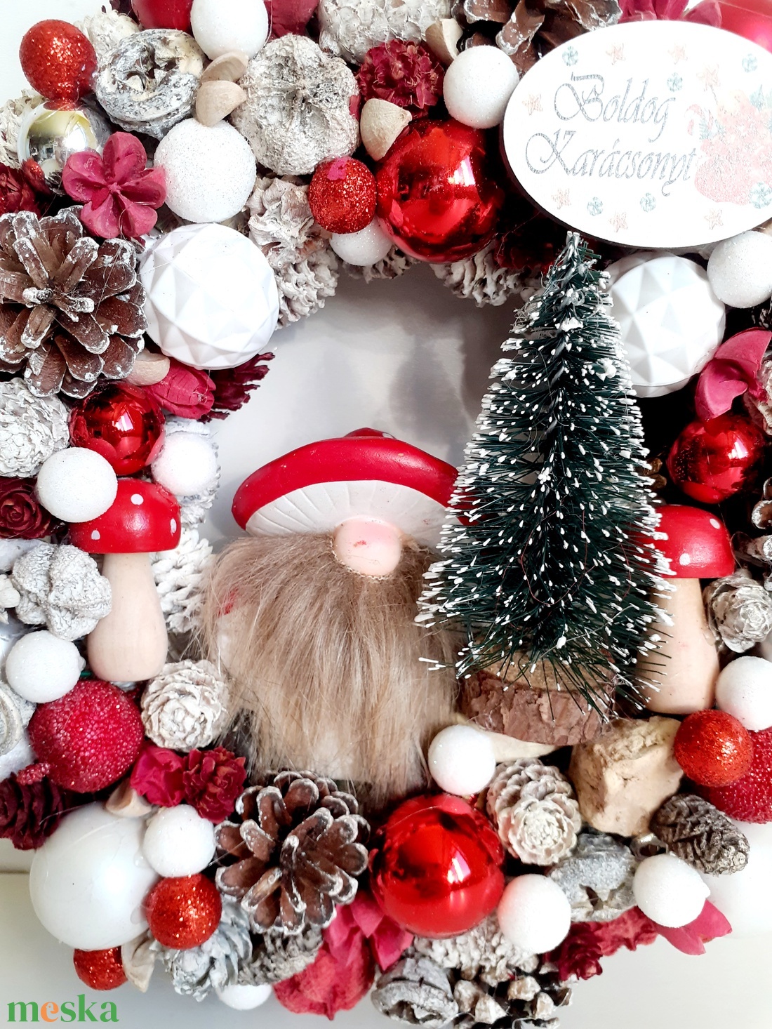 Gomba manó karácsonya - karácsony - karácsonyi lakásdekoráció - karácsonyi ajtódíszek - Meska.hu