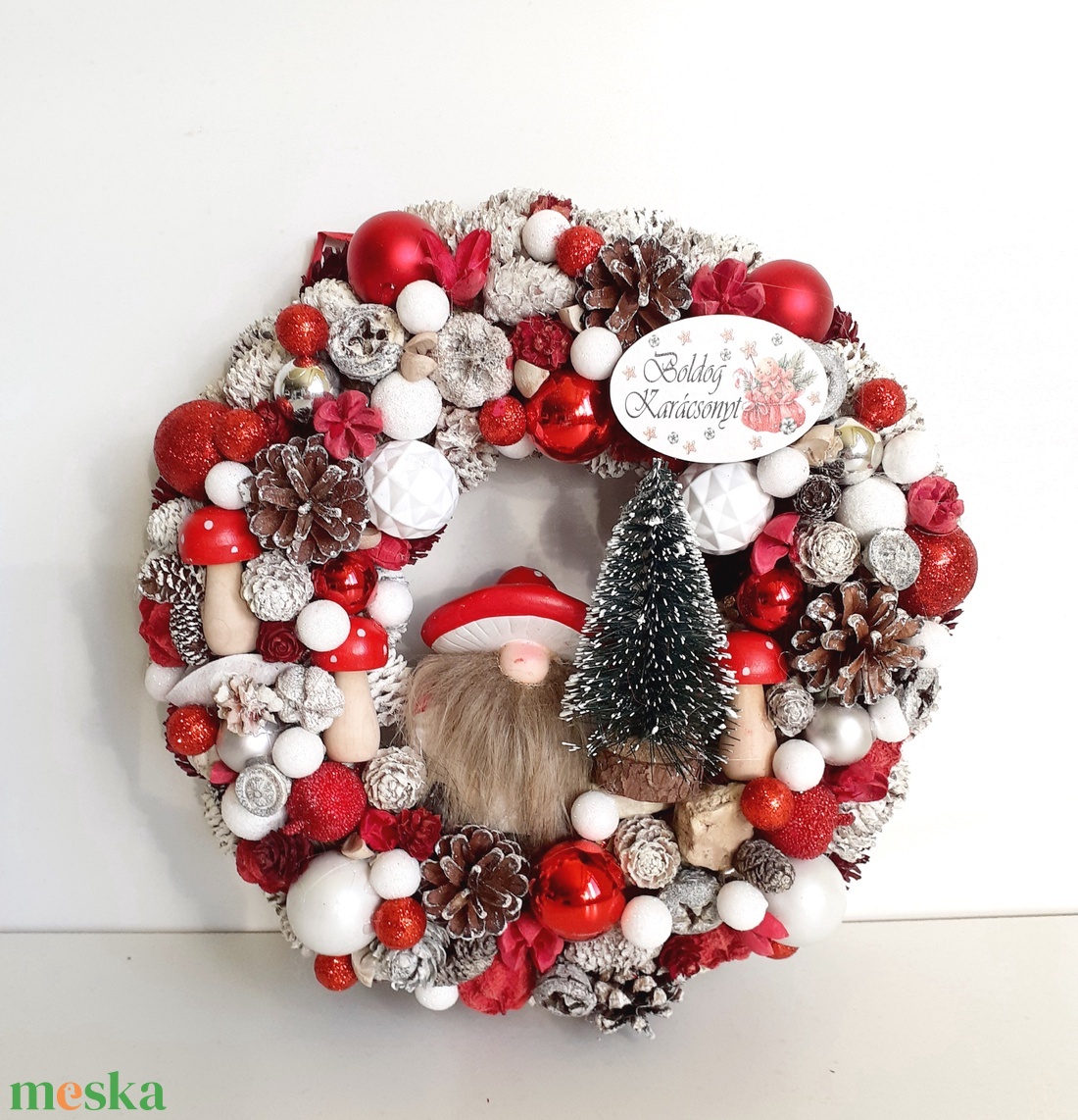 Gomba manó karácsonya - karácsony - karácsonyi lakásdekoráció - karácsonyi ajtódíszek - Meska.hu