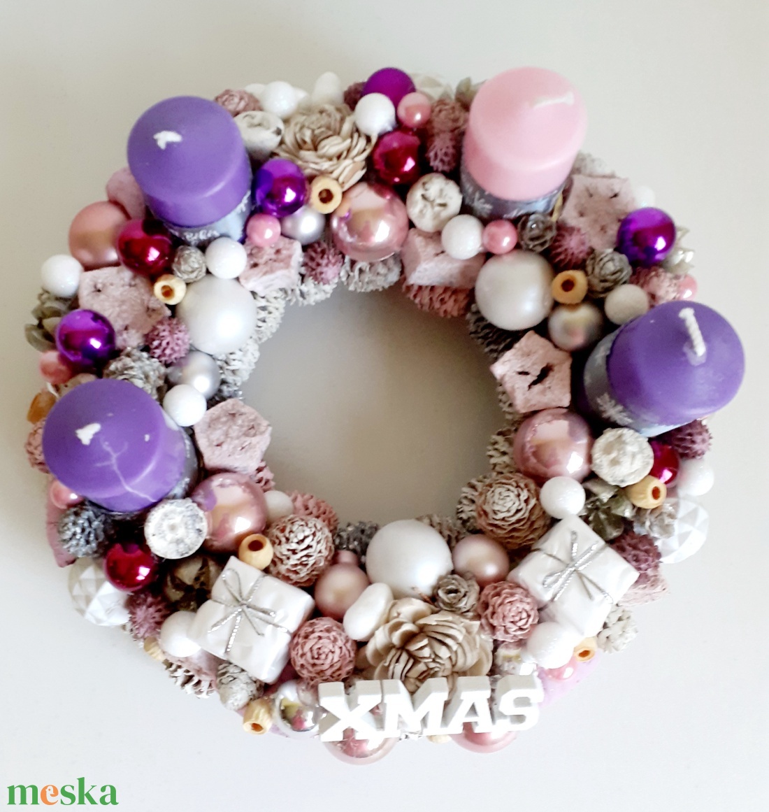 Adventi asztaldísz rózsaszín árnyalatban - karácsony - adventi díszek - adventi asztaldísz - Meska.hu