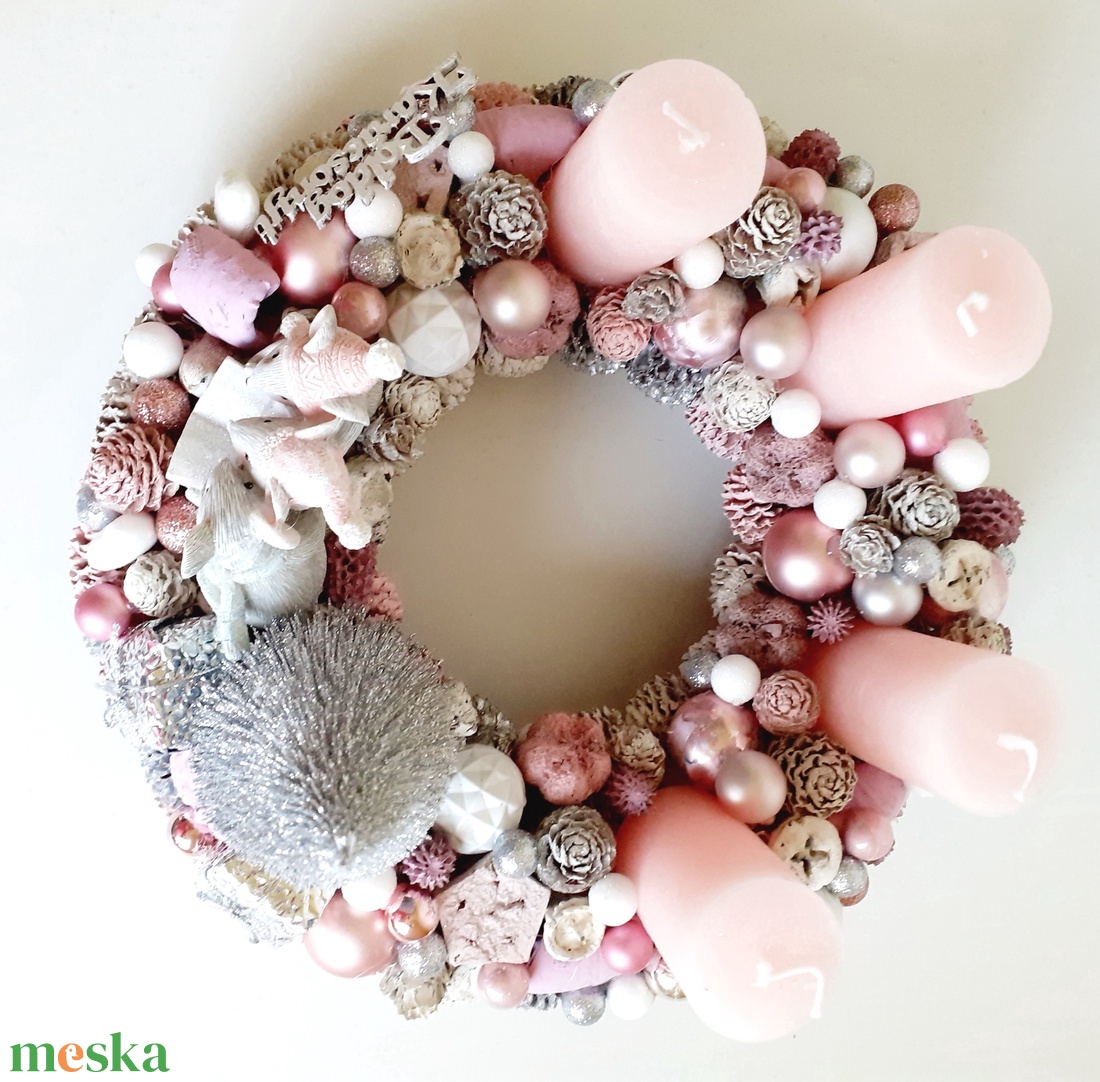 Adventi asztaldísz-Rózsaszín egerek - karácsony - adventi díszek - adventi koszorú - Meska.hu