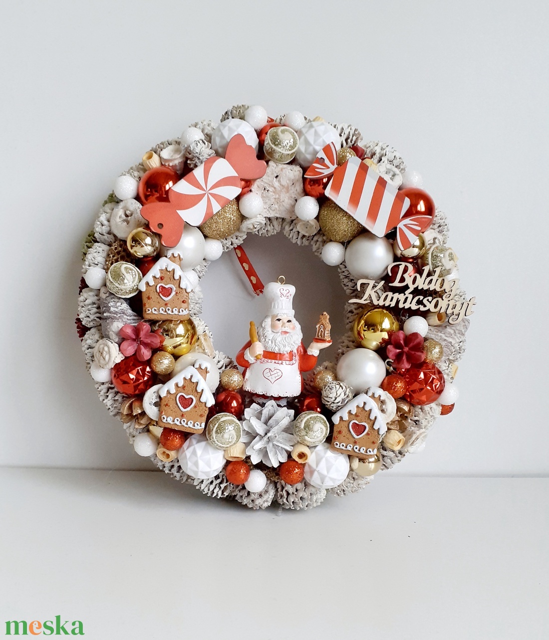 Karácsonyi kopogtató- Mikulással, mézeskaláccsal - karácsony - adventi díszek - adventi ajtódísz - Meska.hu