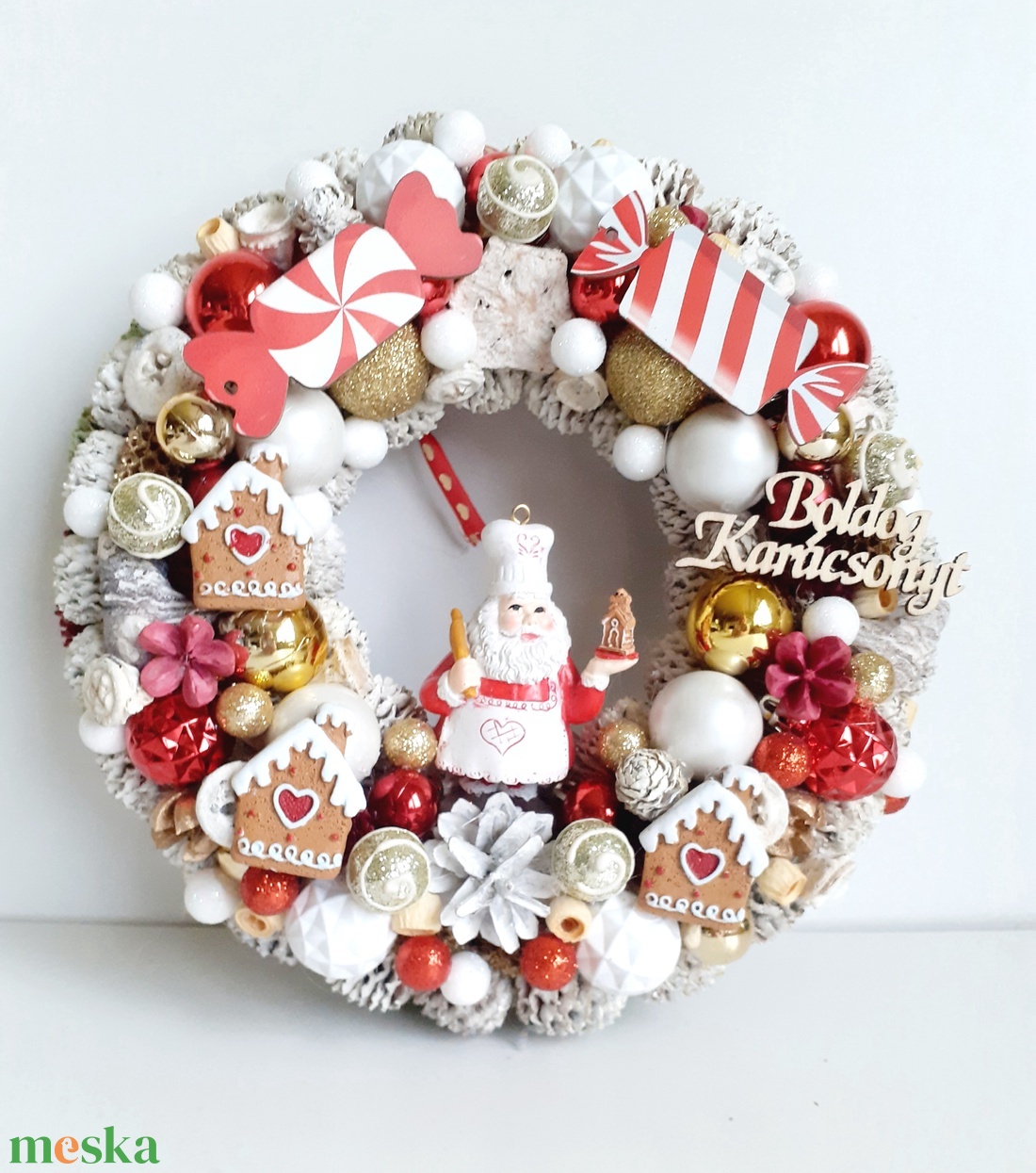 Karácsonyi kopogtató- Mikulással, mézeskaláccsal - karácsony - adventi díszek - adventi ajtódísz - Meska.hu