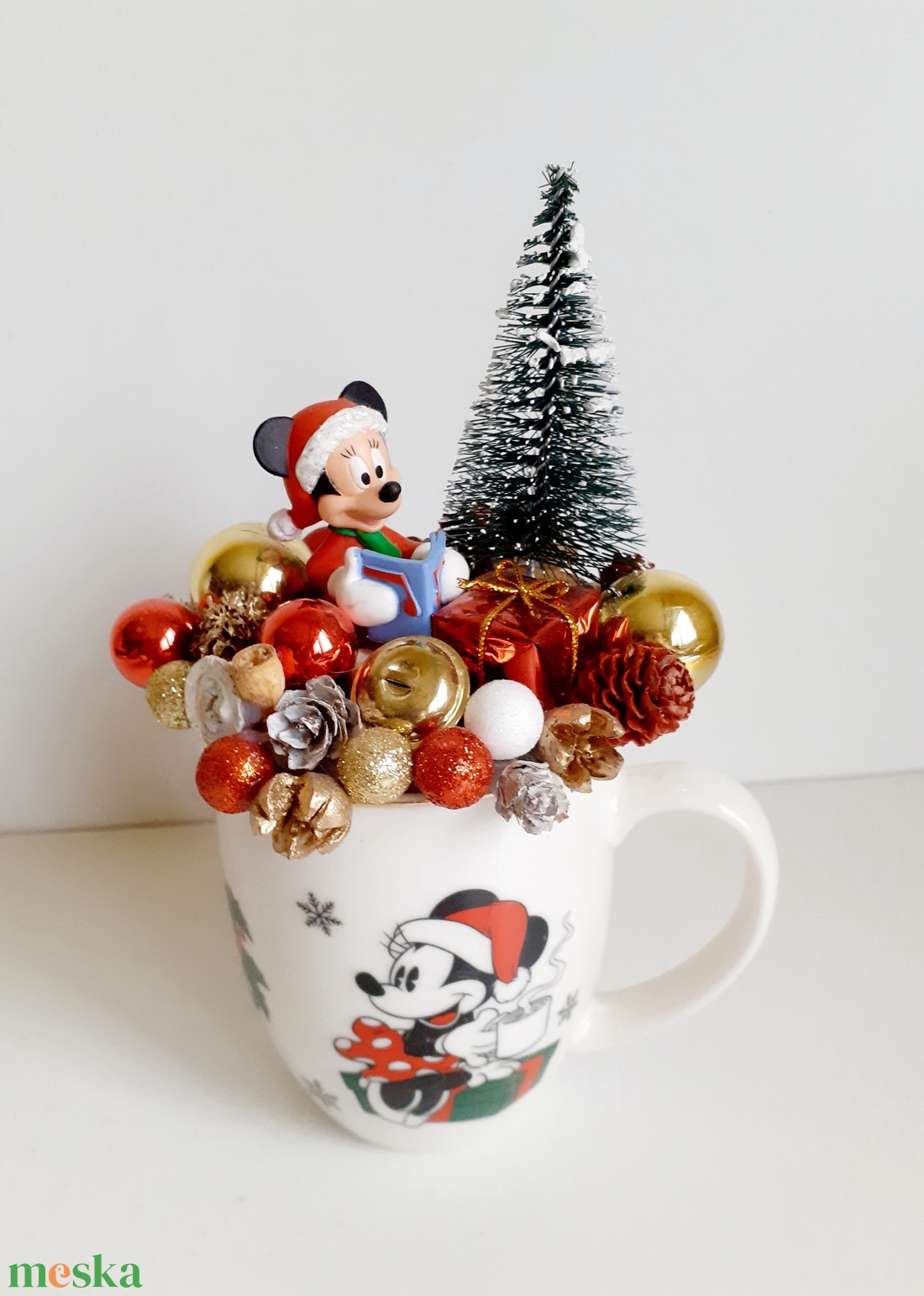 Karácsonyi pohárdísz Miki egérrel és fenyőfával - karácsony - adventi díszek - adventi asztaldísz - Meska.hu