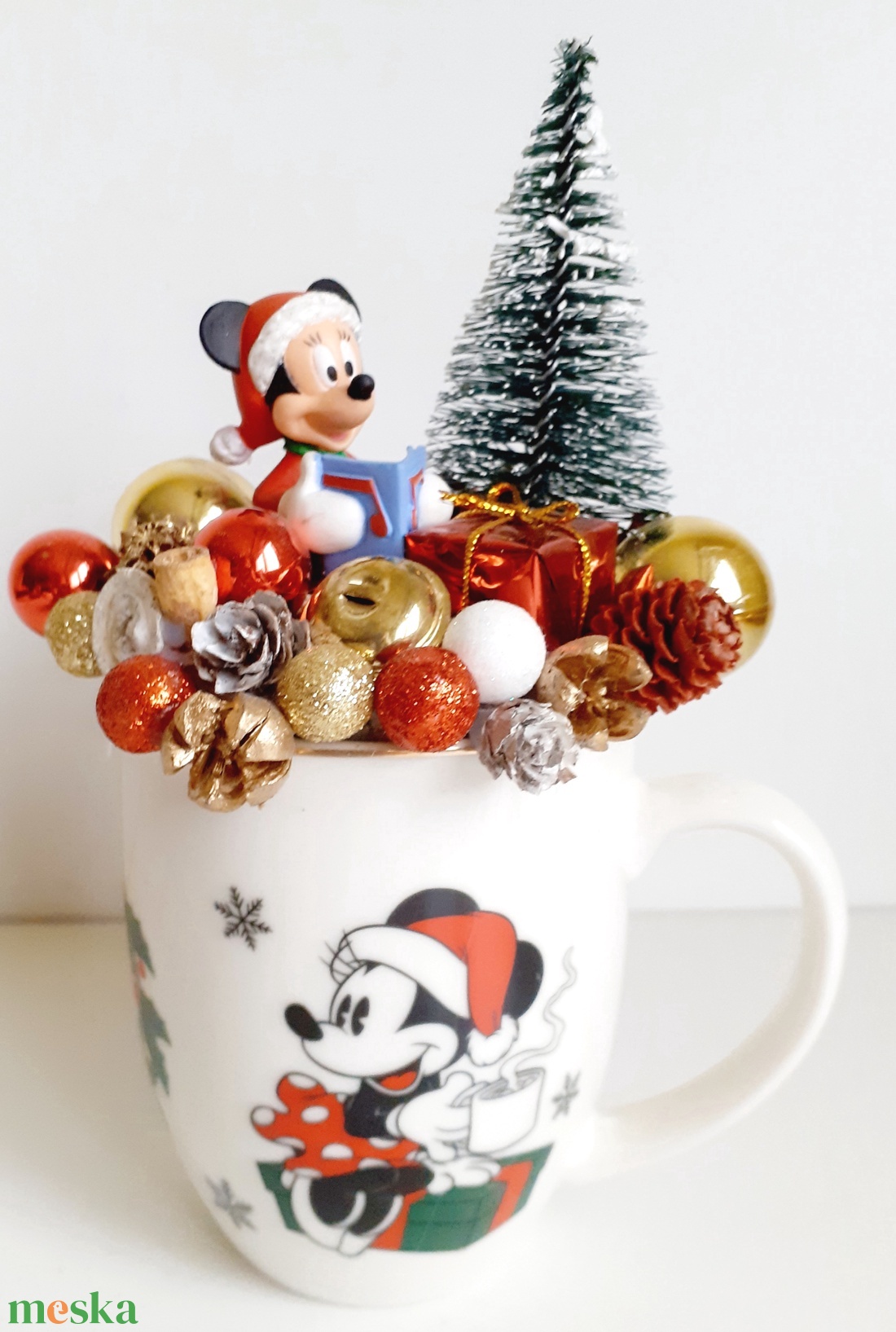 Karácsonyi pohárdísz Miki egérrel és fenyőfával - karácsony - adventi díszek - adventi asztaldísz - Meska.hu