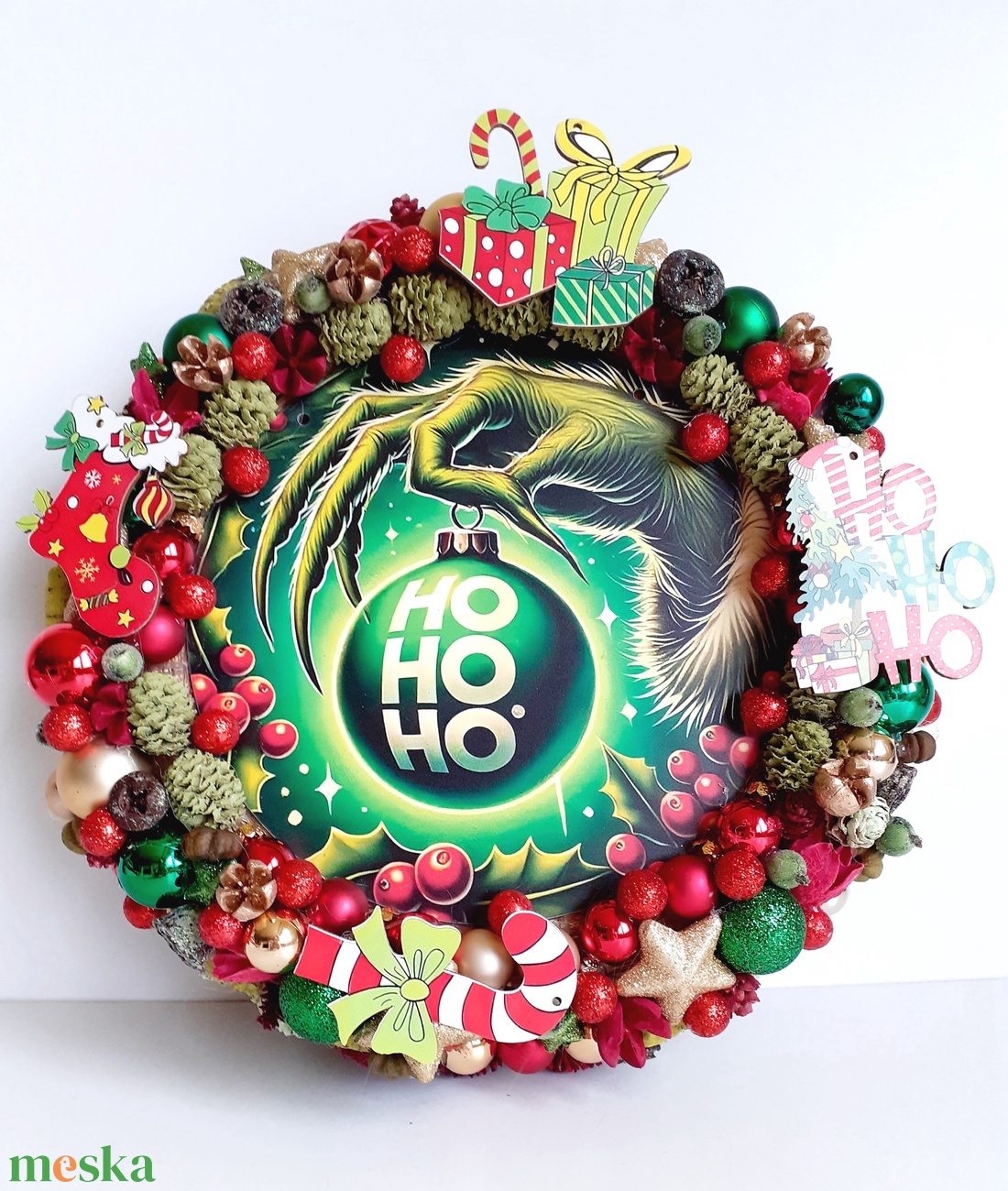 Karácsonyi ajtódísz grincses hangulatban - karácsony - adventi díszek - adventi ajtódísz - Meska.hu