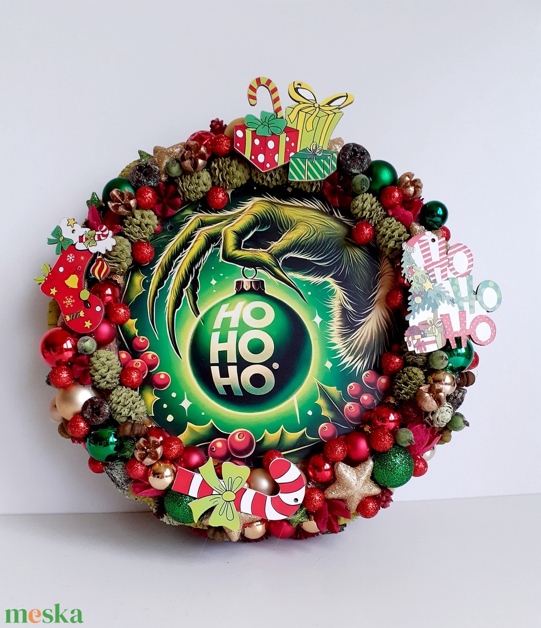 Karácsonyi ajtódísz grincses hangulatban - karácsony - adventi díszek - adventi ajtódísz - Meska.hu