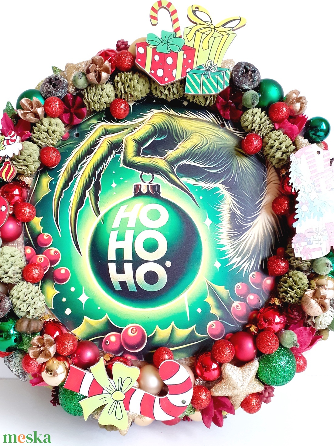 Karácsonyi ajtódísz grincses hangulatban - karácsony - adventi díszek - adventi ajtódísz - Meska.hu