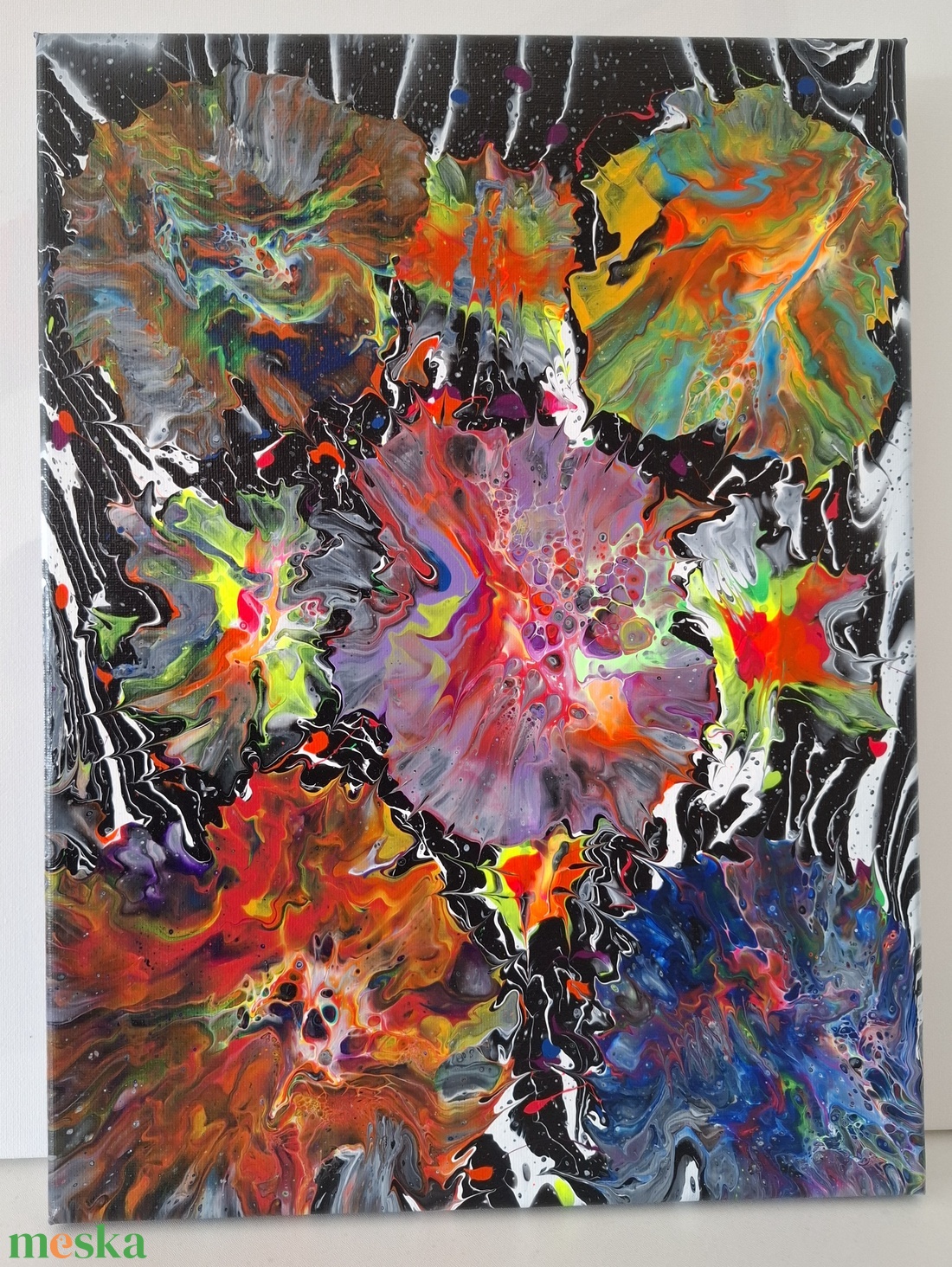 Színek robbanása a fekete térben fluid art festmény - művészet - festmény - akril - Meska.hu
