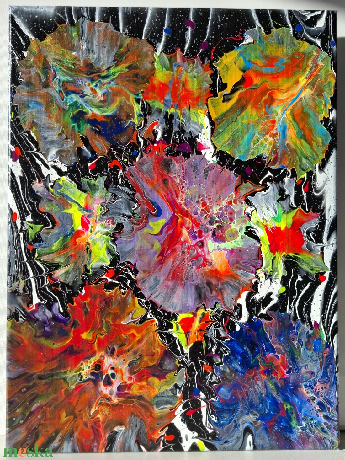 Színek robbanása a fekete térben fluid art festmény - művészet - festmény - akril - Meska.hu