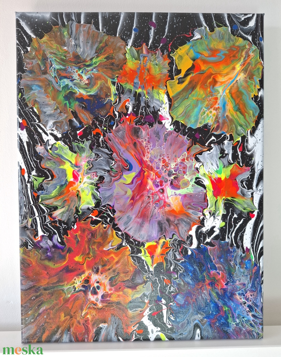 Színek robbanása a fekete térben fluid art festmény - művészet - festmény - akril - Meska.hu
