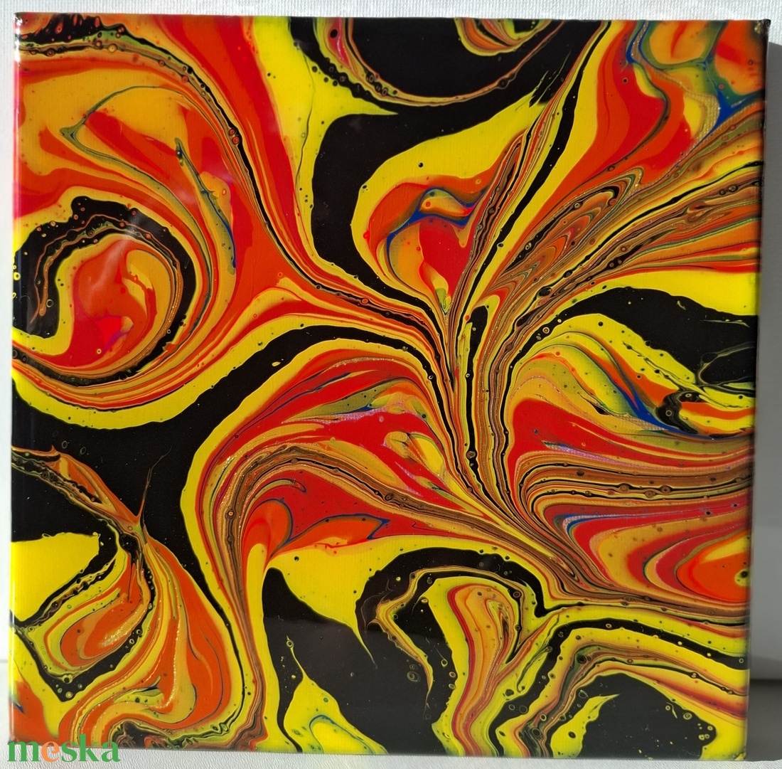Tűzvirág fluid-art festmény - művészet - festmény - akril - Meska.hu