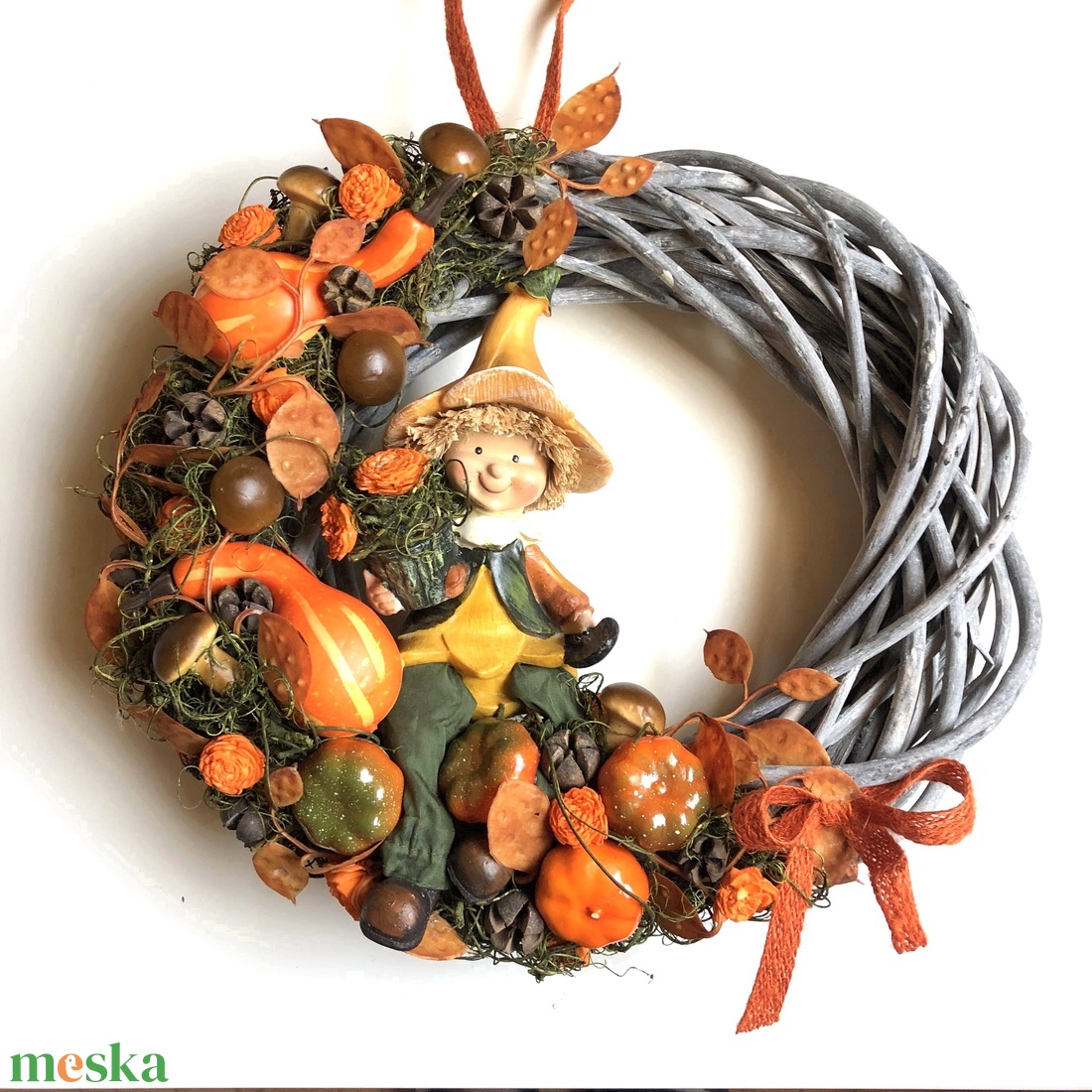 Őszi kopogtató - dekoráció - ajtódísz  tök gyerekkel - otthon & életmód - dekoráció - ajtó- és ablak dekoráció - ajtódísz & kopogtató - Meska.hu