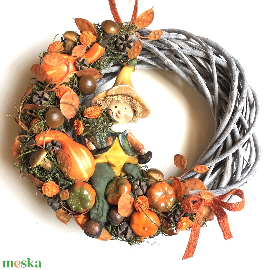 Őszi kopogtató - dekoráció - ajtódísz  tök gyerekkel - otthon & életmód - dekoráció - ajtó- és ablak dekoráció - ajtódísz & kopogtató - Meska.hu