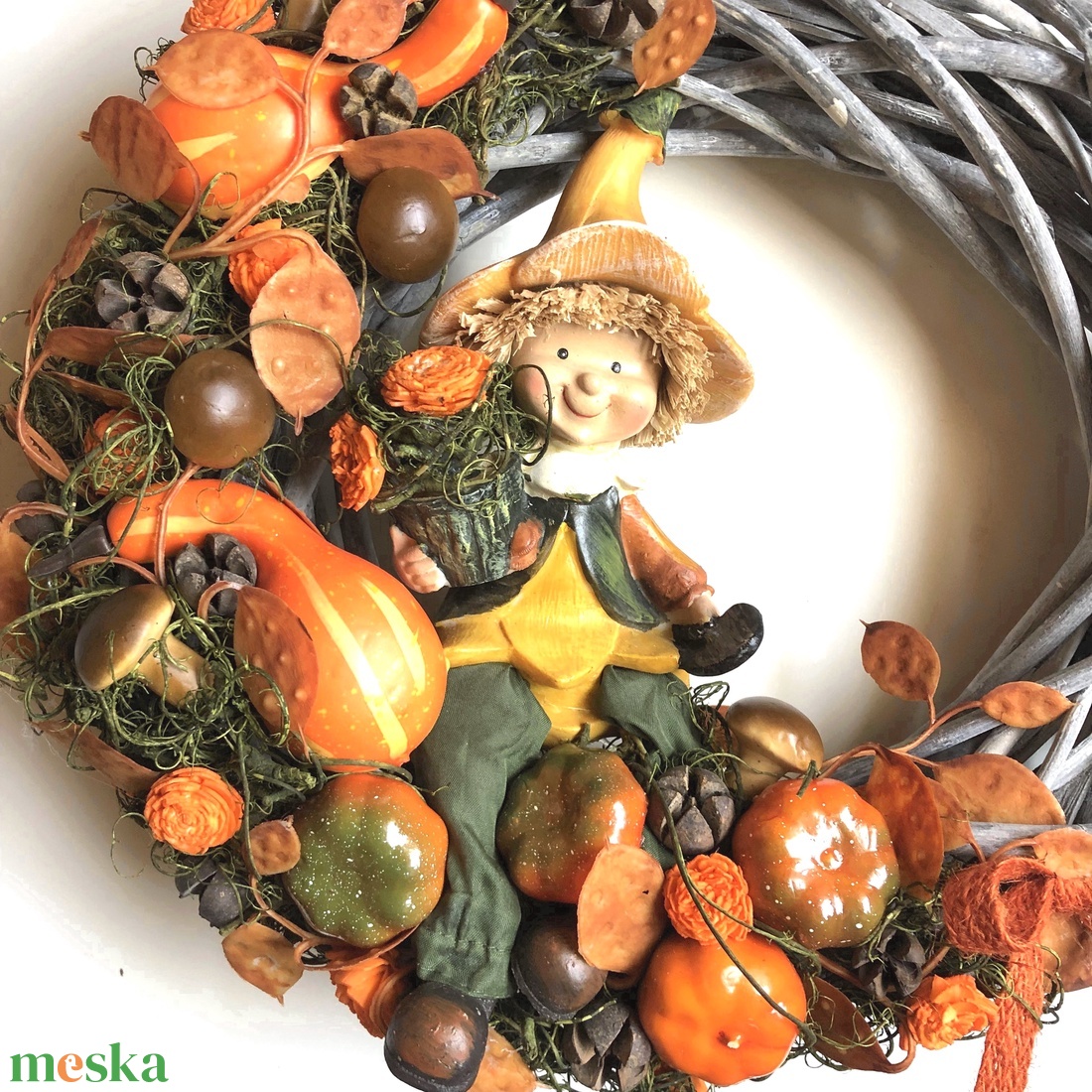 Őszi kopogtató - dekoráció - ajtódísz  tök gyerekkel - otthon & életmód - dekoráció - ajtó- és ablak dekoráció - ajtódísz & kopogtató - Meska.hu