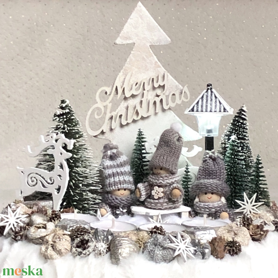 Manó családos adventi koszorú asztaldísz dekoráció - karácsony - adventi díszek - adventi koszorú - Meska.hu