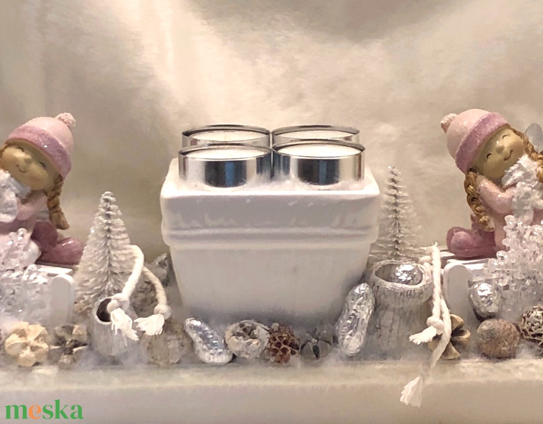 Fa alapú adventi dísz 4 db mécsessel, angyalkákkal - karácsony - adventi díszek - adventi koszorú - Meska.hu