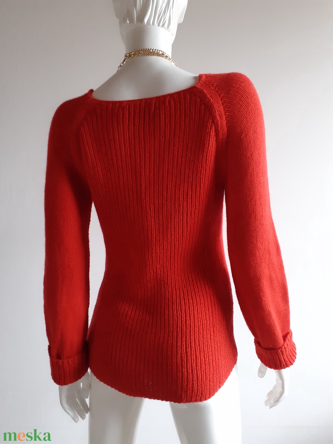 Kézzel kötött piros kasmir pulóver S-M méret - ruha & divat - női ruha - pulóver & kardigán - Meska.hu
