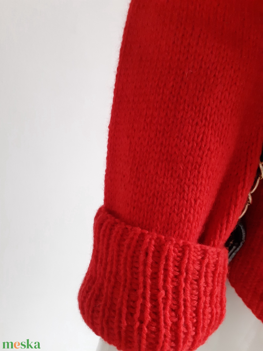 Kézzel kötött piros kasmir pulóver S-M méret - ruha & divat - női ruha - pulóver & kardigán - Meska.hu