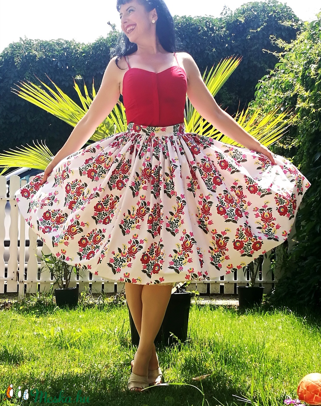 Folk Rockabilly szoknya matyó mintás fehür virágos - ruha & divat - női ruha - szoknya - Meska.hu