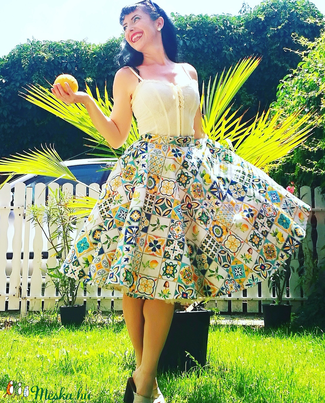 Andalúz mozaik mintás rockabilly Pinup szoknya, körszoknya citromos - ruha & divat - női ruha - szoknya - Meska.hu
