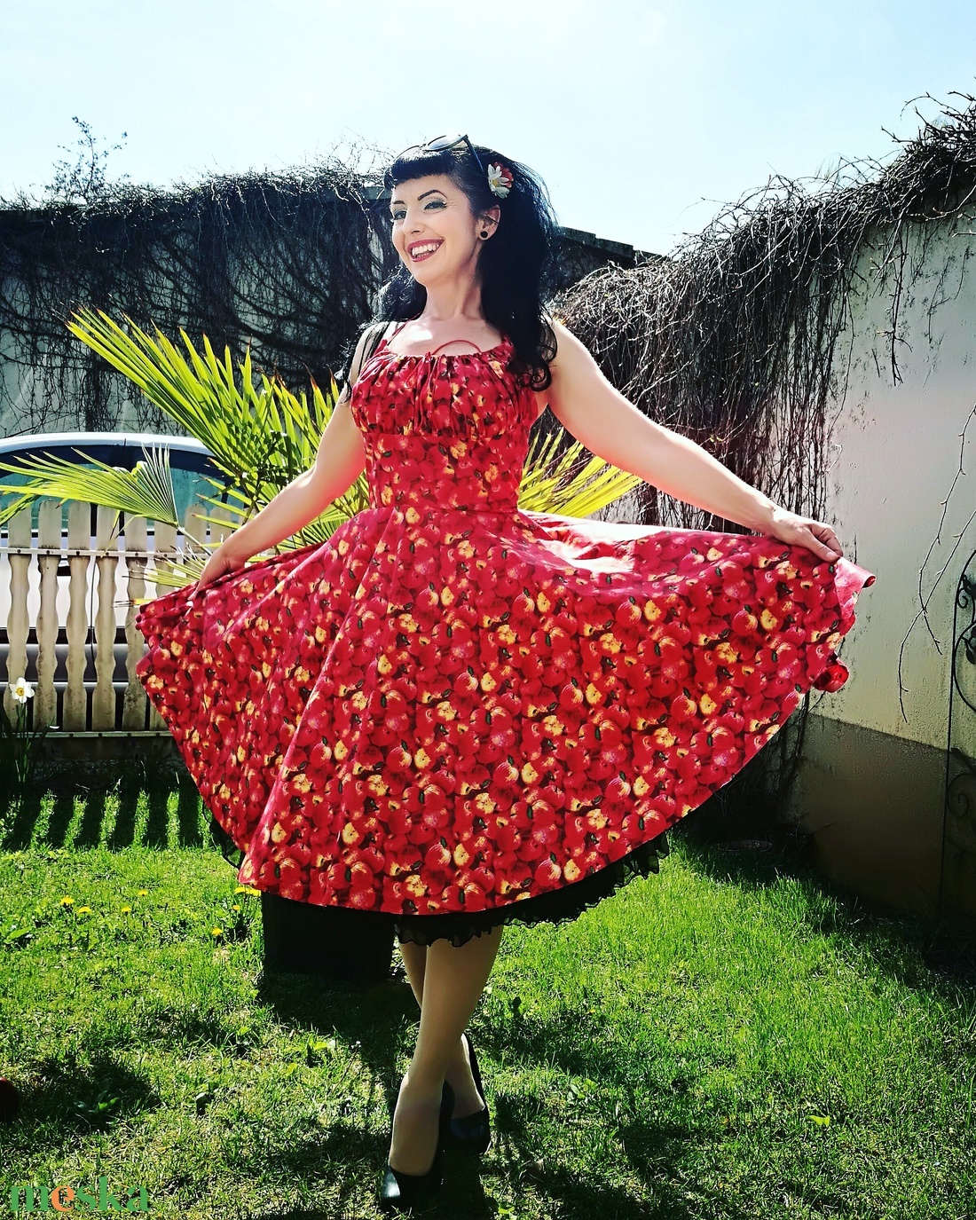 Pinup Rockabilly ruha piros alma mintás, gyümölcs - ruha & divat - női ruha - ruha - Meska.hu Pinup Rockabilly ruha piros alma mintás, gyümölcs - ruha & divat - női ruha - ruha - Meska.hu