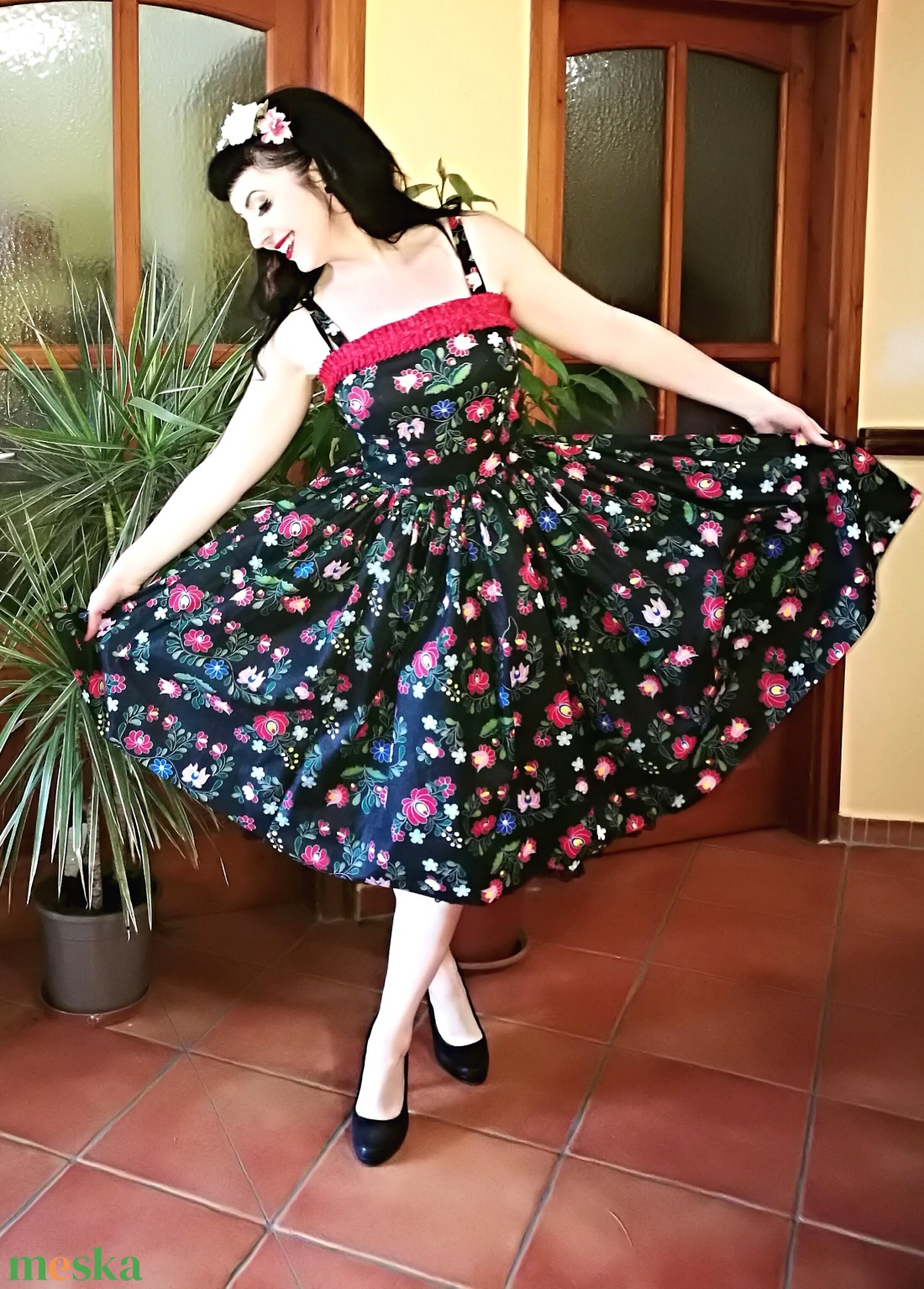 Folk Rockabilly ruha, kalocsai mintás - ruha & divat - női ruha - ruha - Meska.hu