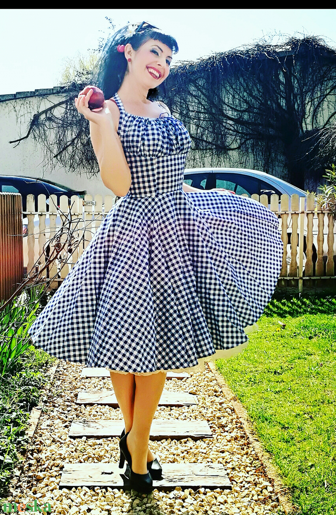 Pinup Rockabilly ruha kék fehér kockás - ruha & divat - női ruha - ruha - Meska.hu