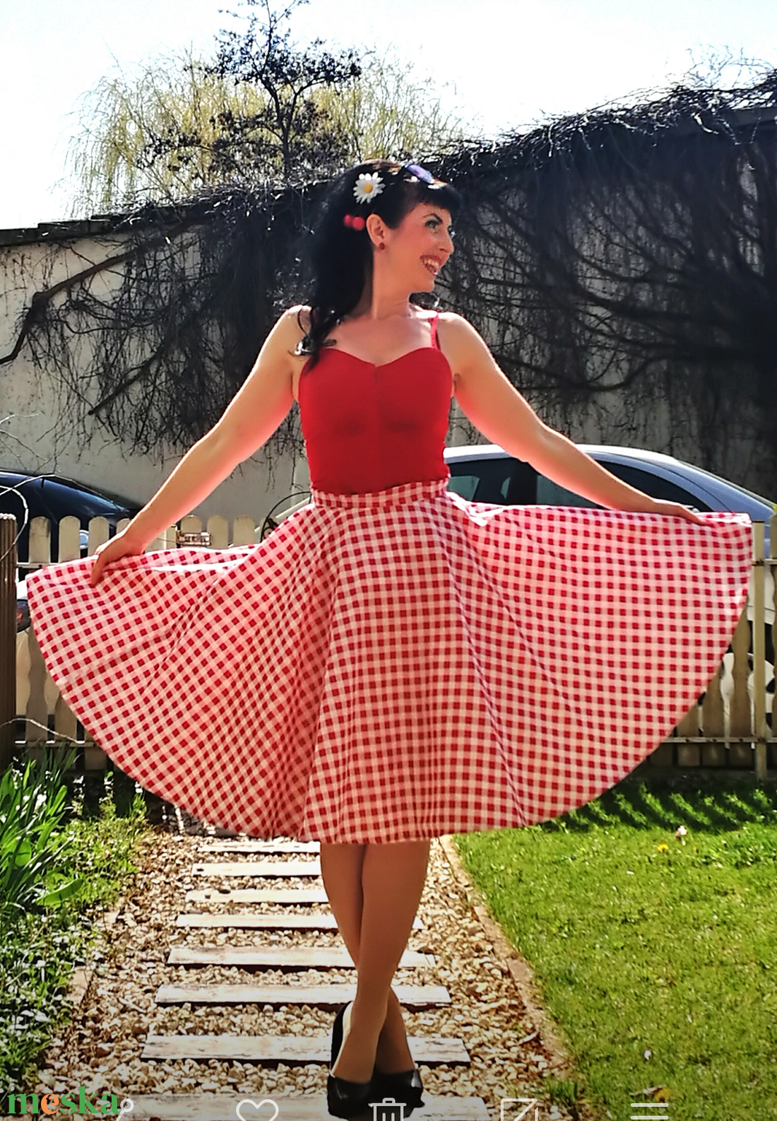 Rockabilly szoknya piros kockás - ruha & divat - női ruha - szoknya - Meska.hu