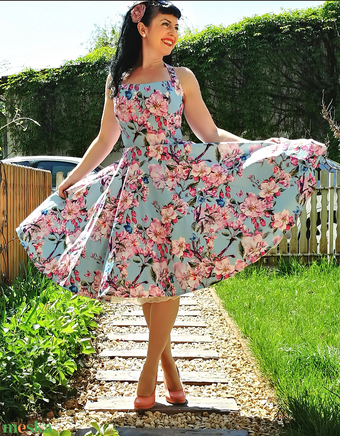 Pinup Rockabilly ruha Cseresznye virágos - ruha & divat - női ruha - ruha - Meska.hu
