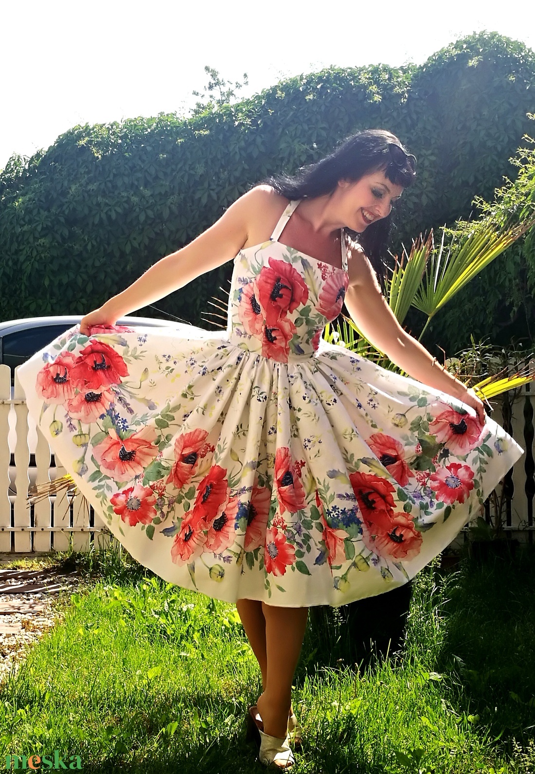 Pinup Rockabilly ruha pipacs mintás bordűrös, virágos - ruha & divat - női ruha - ruha - Meska.hu