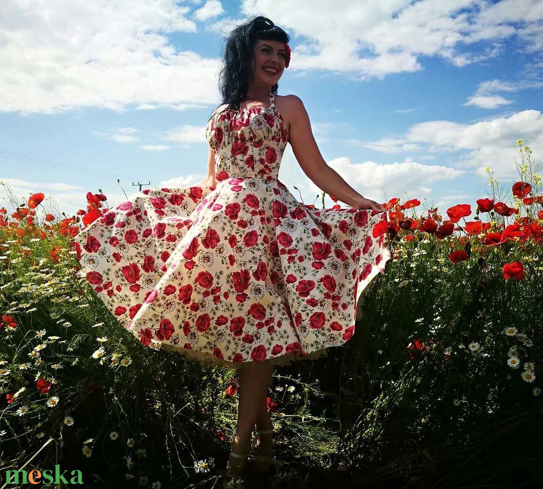 Pinup Rockabilly ruha pipacs mintás, virágos - ruha & divat - női ruha - ruha - Meska.hu