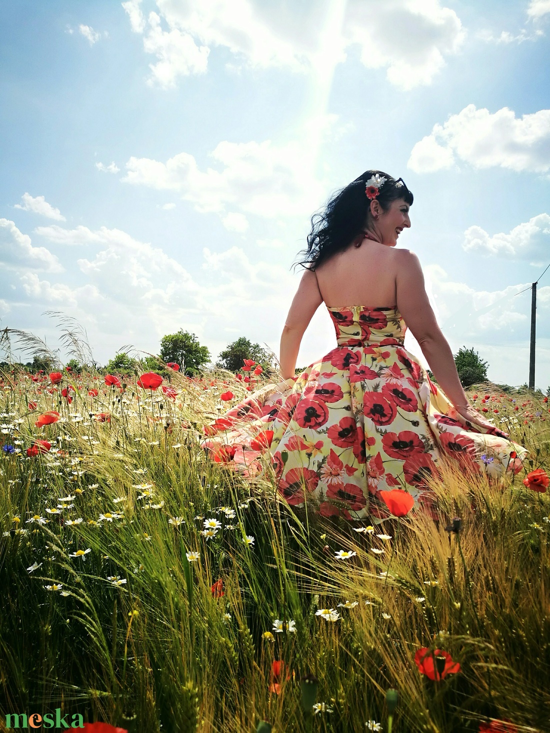 Pinup Rockabilly ruha nagy pipacs mintás, virágos - ruha & divat - női ruha - ruha - Meska.hu