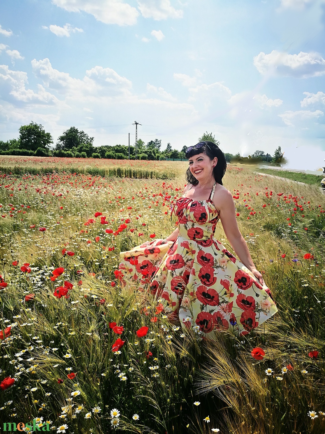 Pinup Rockabilly ruha nagy pipacs mintás, virágos - ruha & divat - női ruha - ruha - Meska.hu