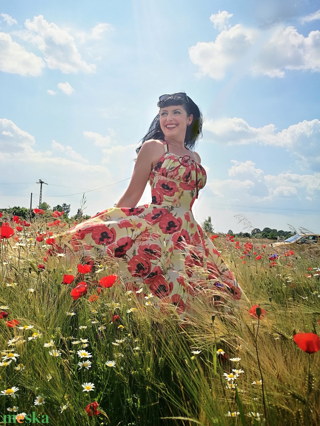 Pinup Rockabilly ruha nagy pipacs mintás, virágos - ruha & divat - női ruha - ruha - Meska.hu