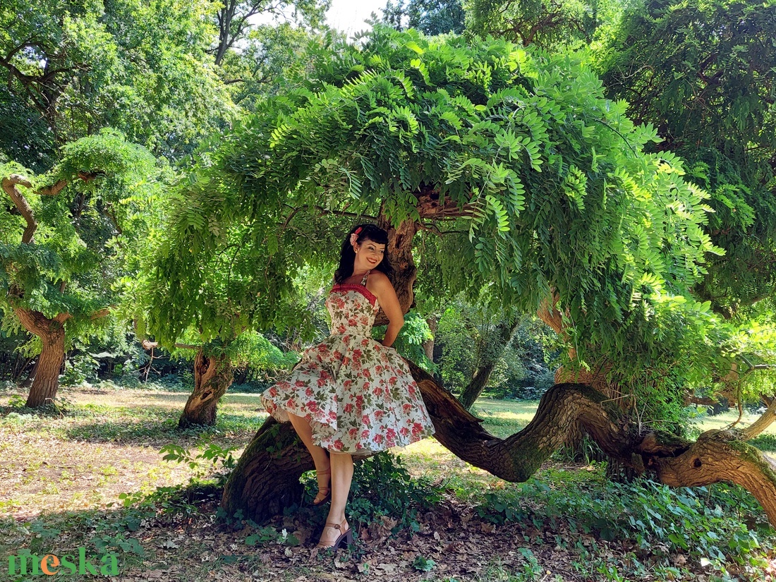 Pinup Rockabilly ruha, rózsa mintás, virágos - ruha & divat - női ruha - ruha - Meska.hu