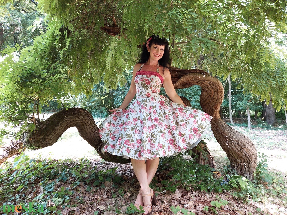 Pinup Rockabilly ruha, rózsa mintás, virágos - ruha & divat - női ruha - ruha - Meska.hu
