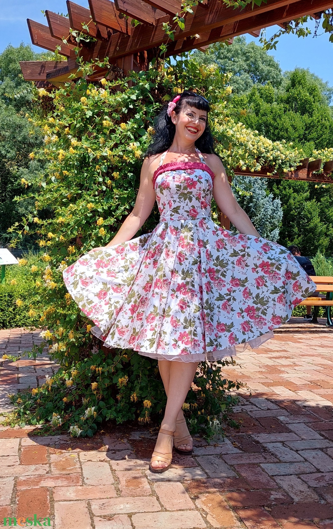 Pinup Rockabilly ruha, rózsa mintás, virágos - ruha & divat - női ruha - ruha - Meska.hu