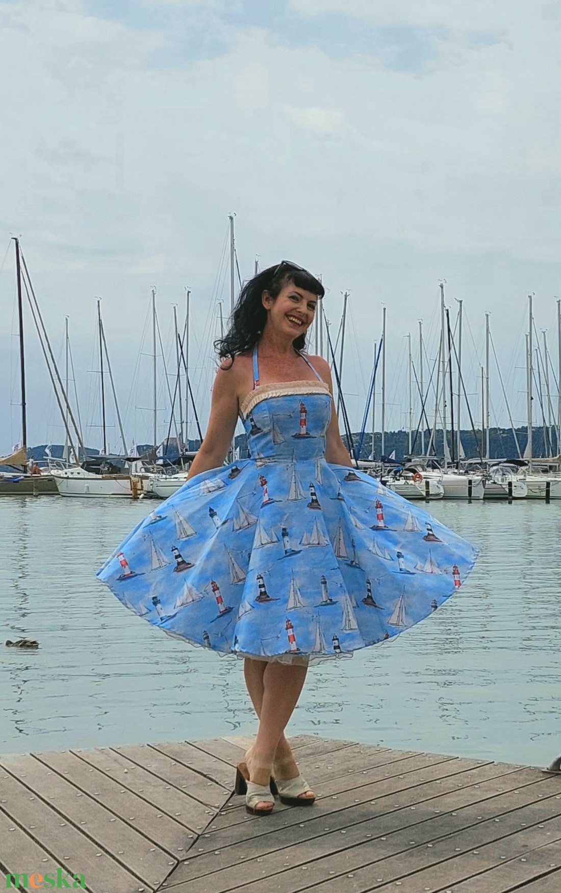 Pinup Rockabilly ruha vitorlás mintás,  tengeres - ruha & divat - női ruha - ruha - Meska.hu