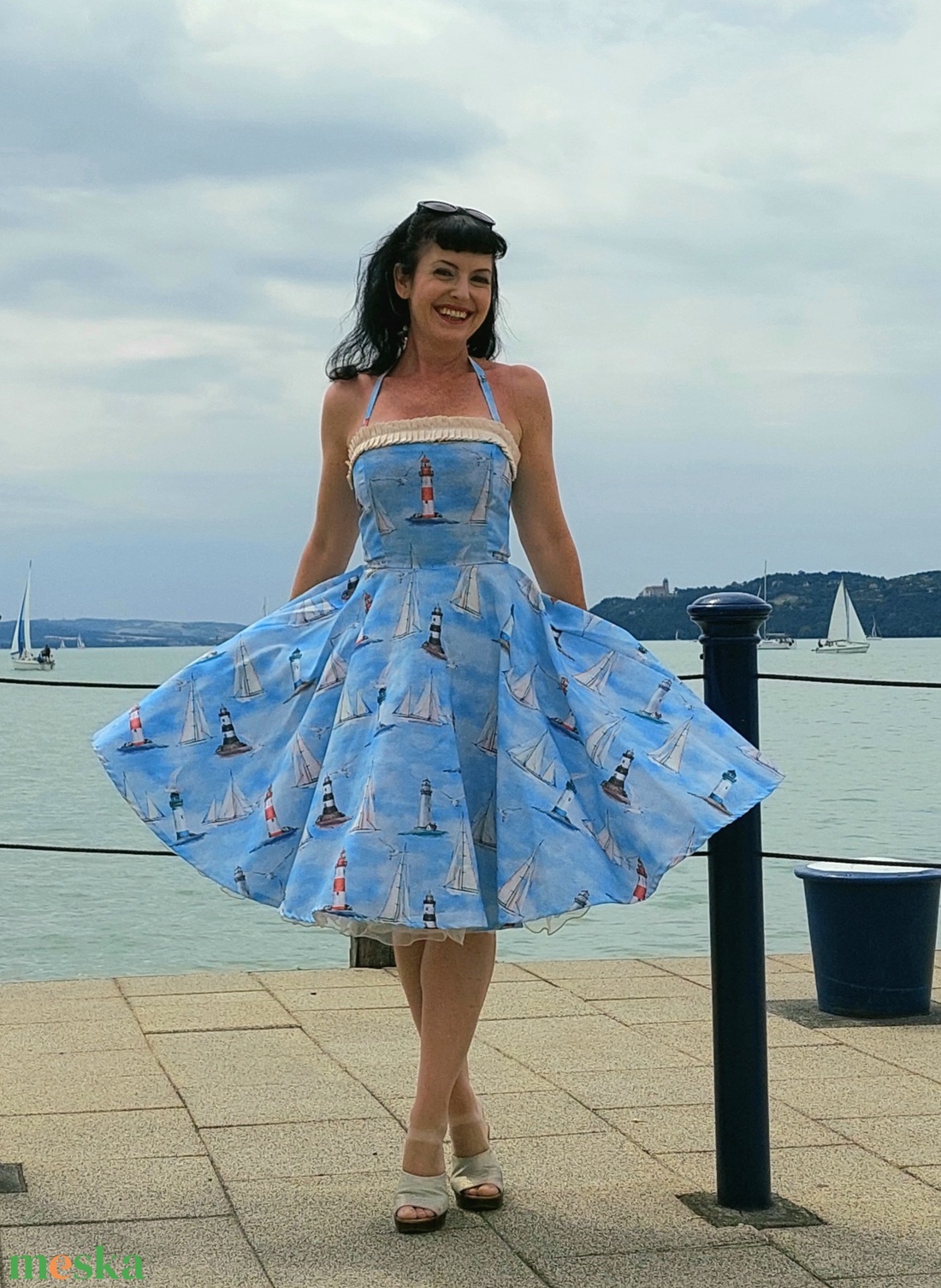 Pinup Rockabilly ruha vitorlás mintás,  tengeres - ruha & divat - női ruha - ruha - Meska.hu