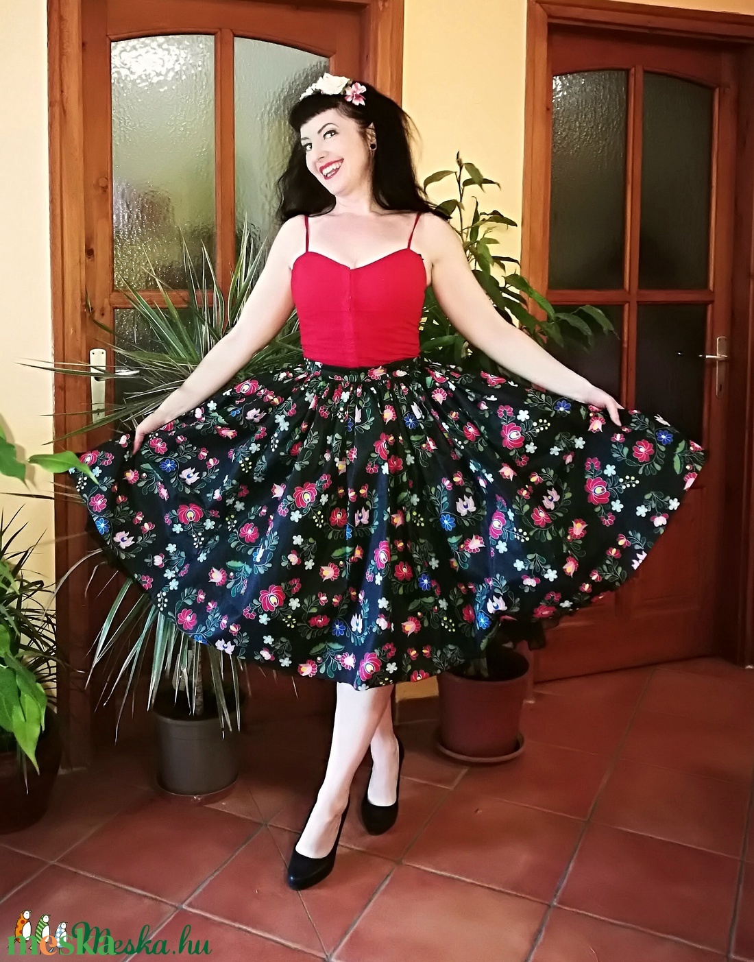 Folk Rockabilly szoknya matyó mintás - ruha & divat - női ruha - szoknya - Meska.hu
