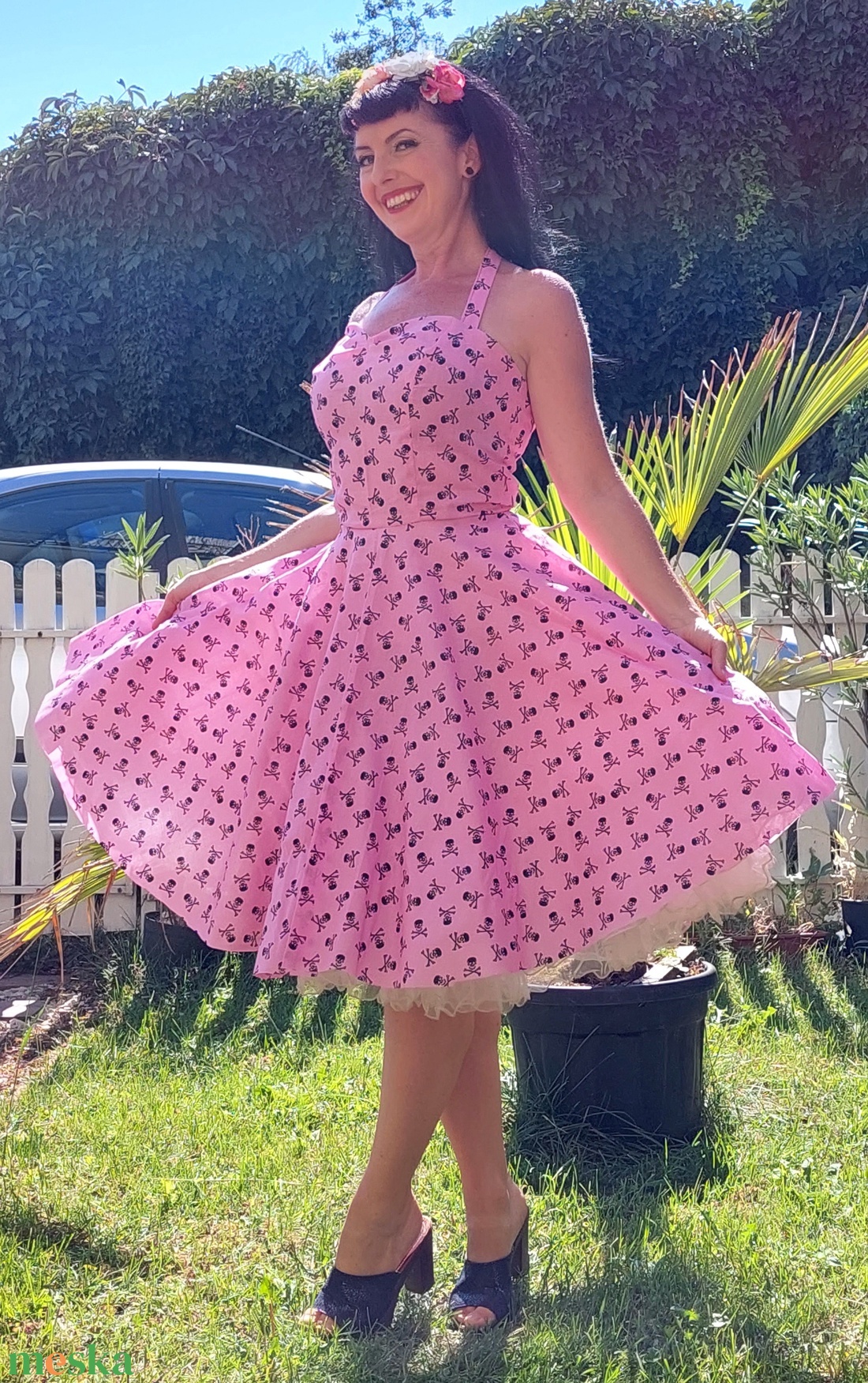 Pinup Rockabilly ruha Koponyás Baby Pink Halloween  - otthon & életmód - dekoráció - halloween - halloweeni jelmez és kiegészítők - Meska.hu