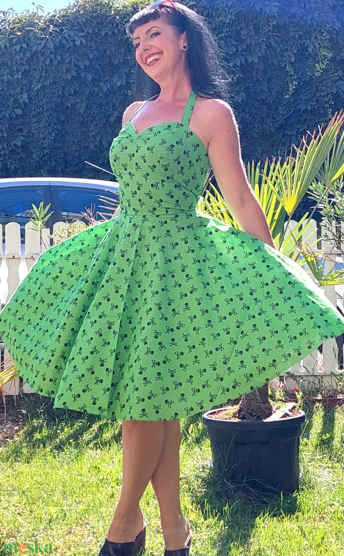 Pinup Rockabilly ruha Koponyás Zöld Halloween  - otthon & életmód - dekoráció - halloween - halloweeni jelmez és kiegészítők - Meska.hu