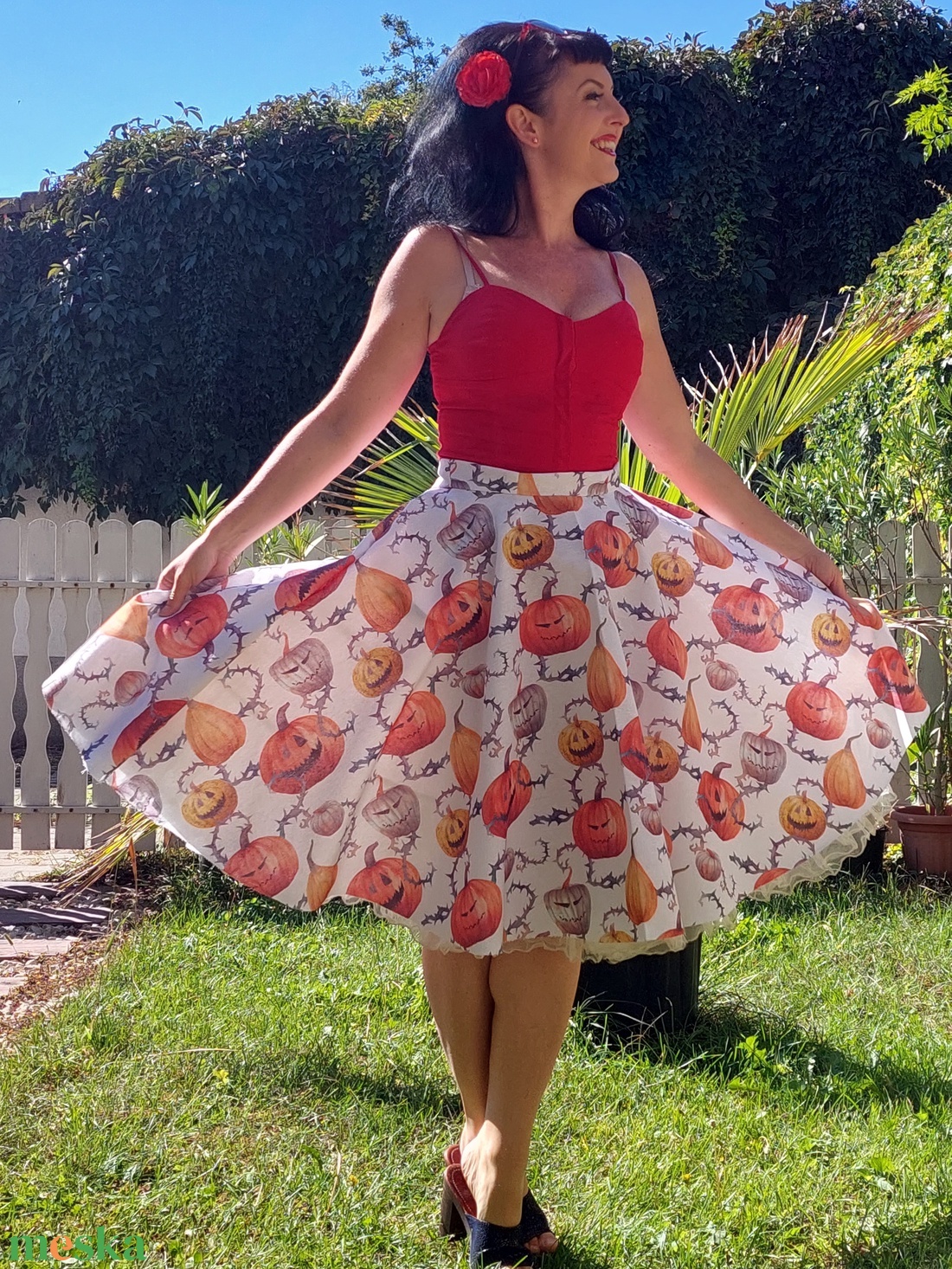 Folk Rockabilly szoknya vidám tökök halloween  - ruha & divat - női ruha - szoknya - Meska.hu