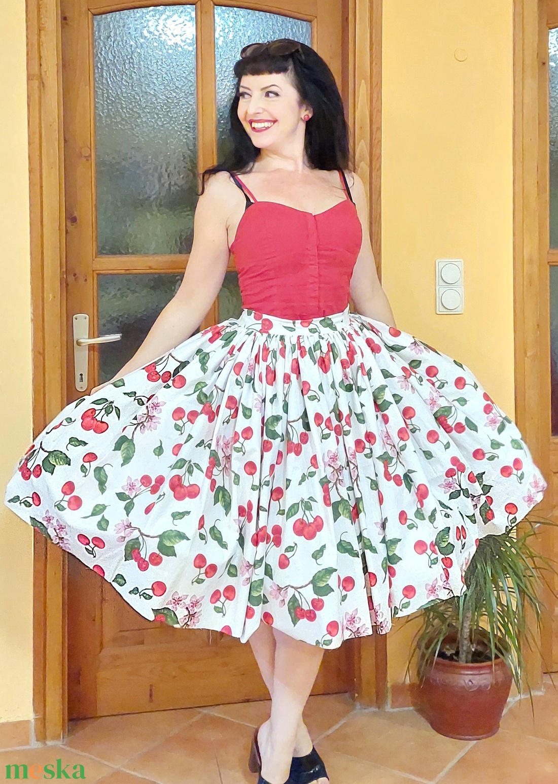 Pinup Rockabilly szoknya cseresznyés  - ruha & divat - női ruha - szoknya - Meska.hu