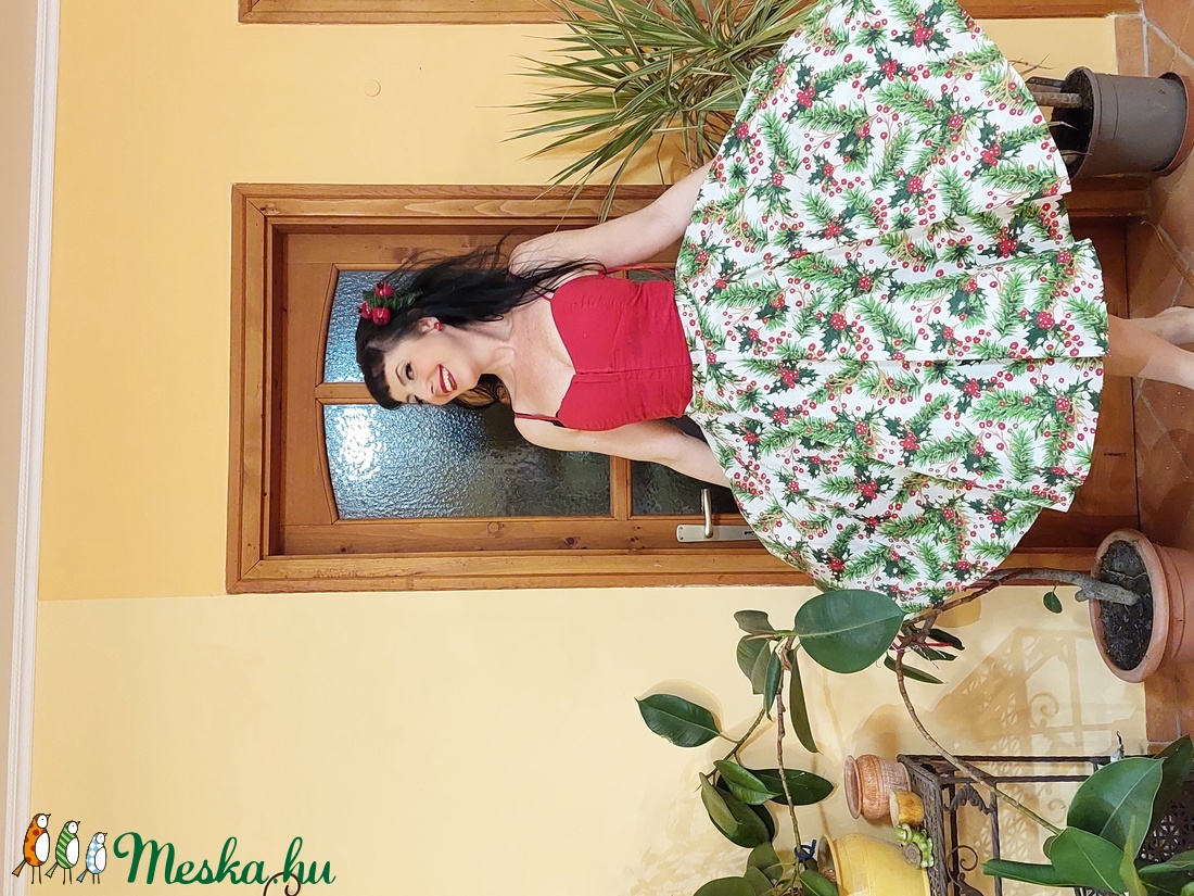 Folk Rockabilly szoknya karácsonyi mintás  - ruha & divat - női ruha - szoknya - Meska.hu