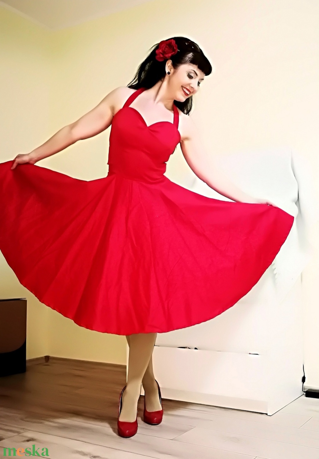 Pinup Rockabilly ruha Menyecske Valentin napi, piros - ruha & divat - női ruha - ruha - Meska.hu
