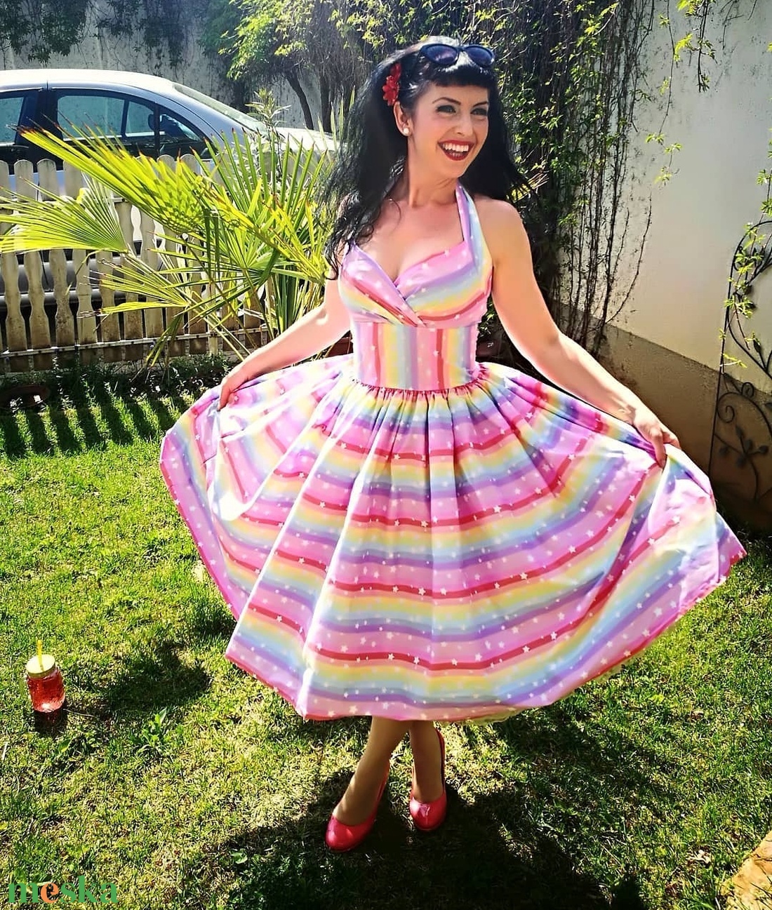 Pinup Rockabilly ruha LIMITÁLT szivárvány, csillagokkal - ruha & divat - női ruha - ruha - Meska.hu